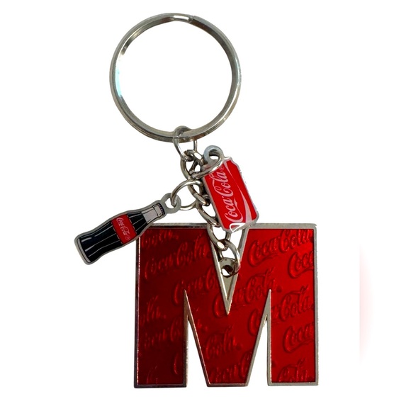 Coca-Cola Initial letter M Dangler Metal Keychain with 2 charms NWOT - Picture 1 of 7